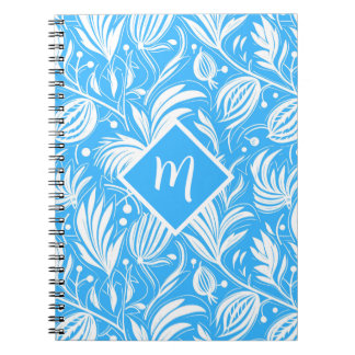 Carnet Tropical Blue Floral Pattern Diamond Monogramme