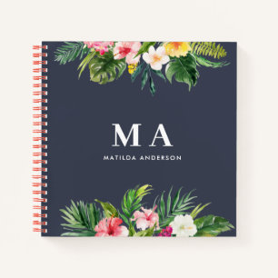 Carnet Tropical botanical floral marine bleu moderne feui