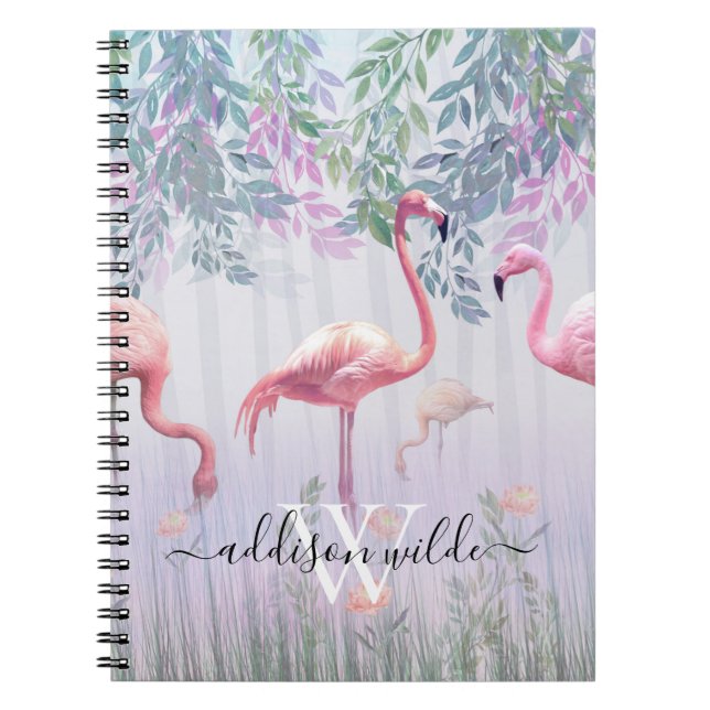 Carnet Tropical Cute Family Flamants roses Roses Aquarell (Devant)