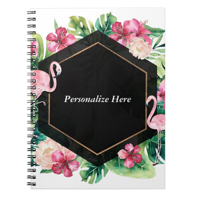 Carnet Tropical Leaves Hibiscus Flamingos Elegant Chic (Devant)