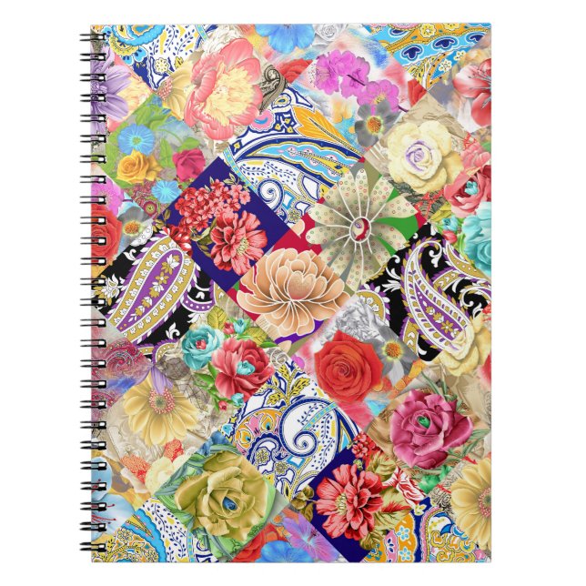 Carnet Tropical motif floral, couleurs vives. (Devant)