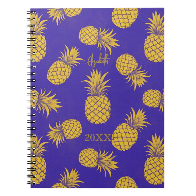 Carnet Tropical Pineapple with Name – Watercolor Style (Devant)