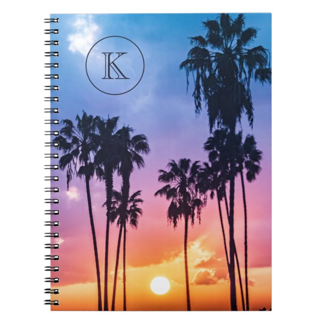 Carnet Tropical Rainbow Color Palm Tree Sunset Monogram (Devant)