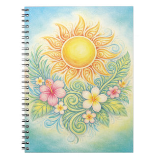 Carnet Tropical Sun with Pink Hibiscus and Plumeria