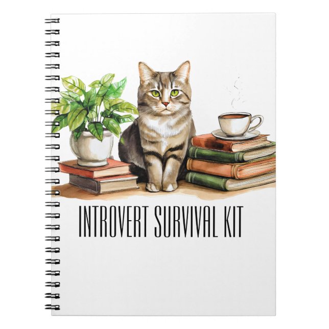 Carnet Trousse de survie pour introverti (Chat,plante,caf (Devant)