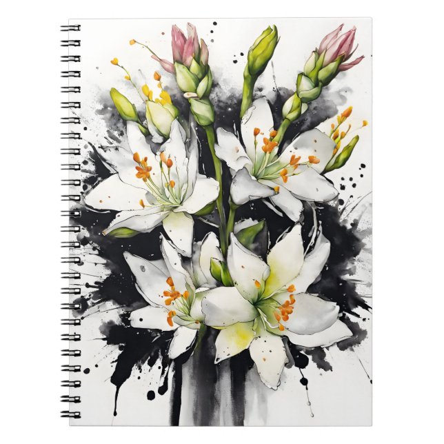 Carnet Tuberose - Fleurs aquarelle (Devant)