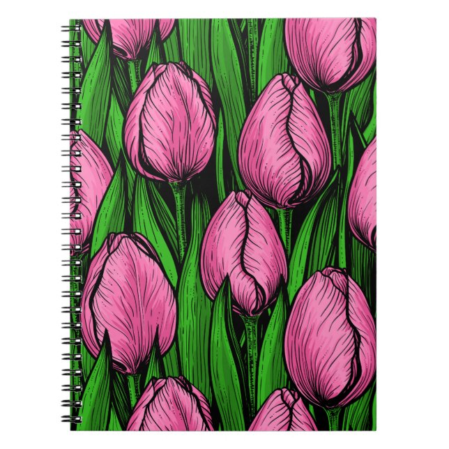 Carnet Tulières roses avec feuilles verts (Devant)
