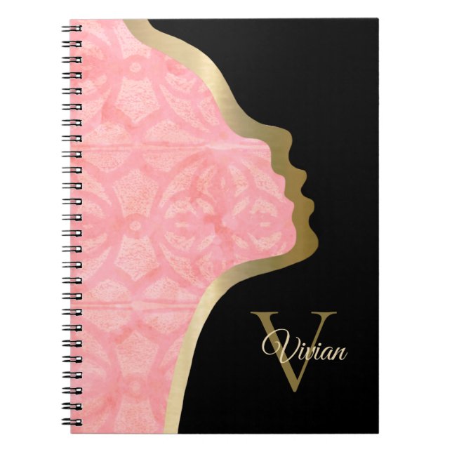 Carnet Tulip Rose Noir Et Or Face (Devant)