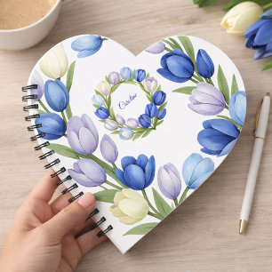Carnet Tulipe à l'aquarelle bleue cœur floral romantique