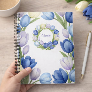 Carnet Tulipe Aquarelle Bleue Floral Élégant pour Elle