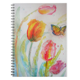 Carnet Tulipe colorée et papillon aquarelle florale
