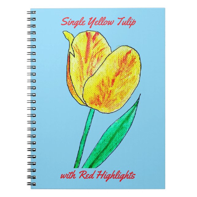 Carnet Tulipe jaune unique reflets rouges  (Devant)