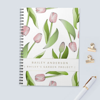 Carnet Tulipe rose moderne personnalisée