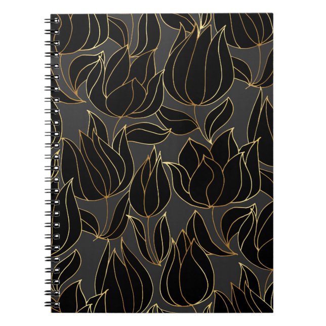 Carnet Tulipes d'or noir : modèle floral de luxe (Devant)