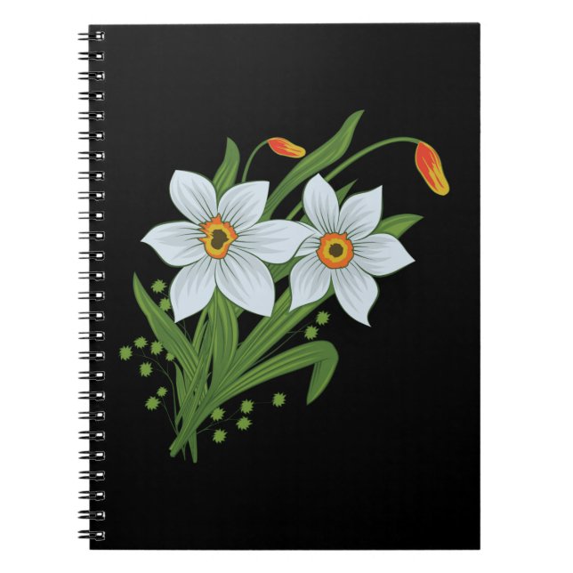 Carnet Tulipes et jonquilles Fleurs Fond noir (Devant)