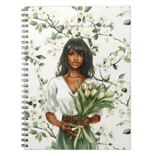 Carnet Tulipes Fleurs Blanches Femme Noire