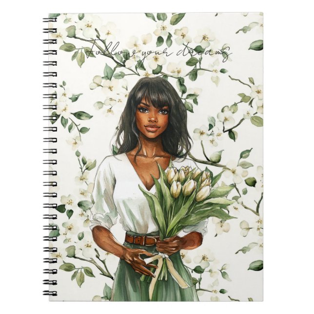 Carnet Tulipes Fleurs Blanches Femme Noire (Devant)