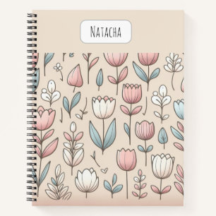 Carnet Tulipes monogrammes mignonnes de fille en rose