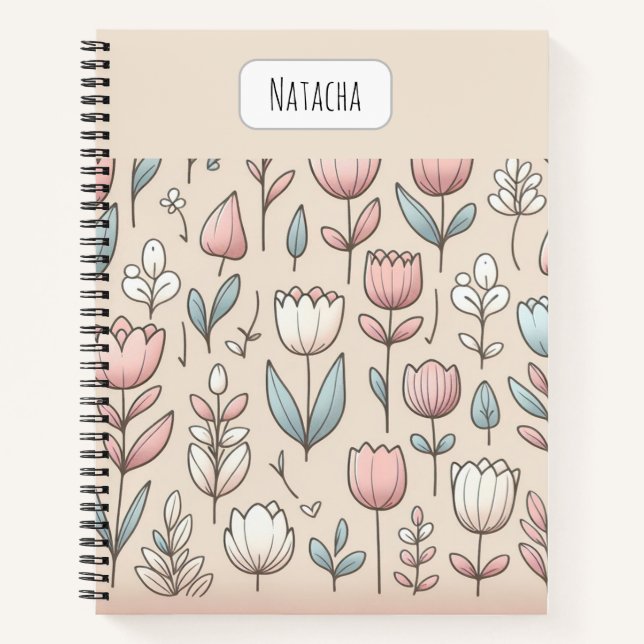 Carnet Tulipes monogrammes mignonnes de fille en rose (Devant)