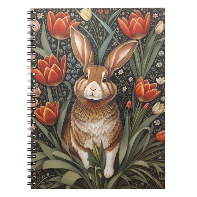 Carnet Tulipes rouges Brown de lapin William Morris inspi (Devant)