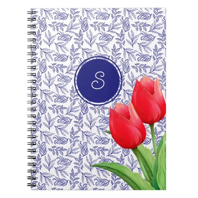 Carnet Tulipes Rouges Élégantes Floral Printanier Monogra (Devant)