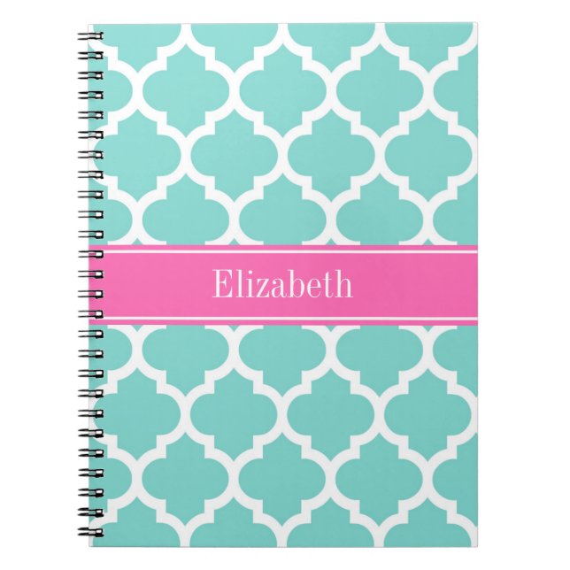 Carnet Turquoise Blanc Marocain #5 Rose Chaud 2 Nom Monog (Devant)