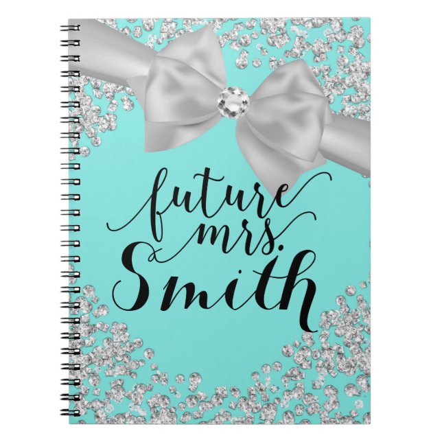 Carnet Turquoise Blanc Nœud Diamant Brillance Future Mme. (Devant)