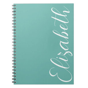 Carnet Turquoise Bleu Blanc Minimal Script Simple Élégant