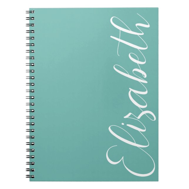 Carnet Turquoise Bleu Blanc Minimal Script Simple Élégant (Devant)