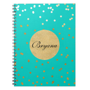 Carnet Turquoise Bleu & Or Pailleté Confetti Points Moder