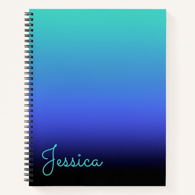 Carnet Turquoise Bleu Pervenche et Dégradé Noir (Devant)