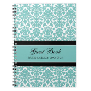 Carnet turquoise de damassé de livre d'invité de