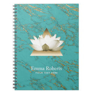 Carnet Turquoise de Lotus d'or de yoga et marbre modernes