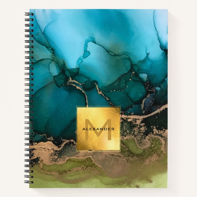 Carnet Turquoise de monogramme Gold Foil (Devant)