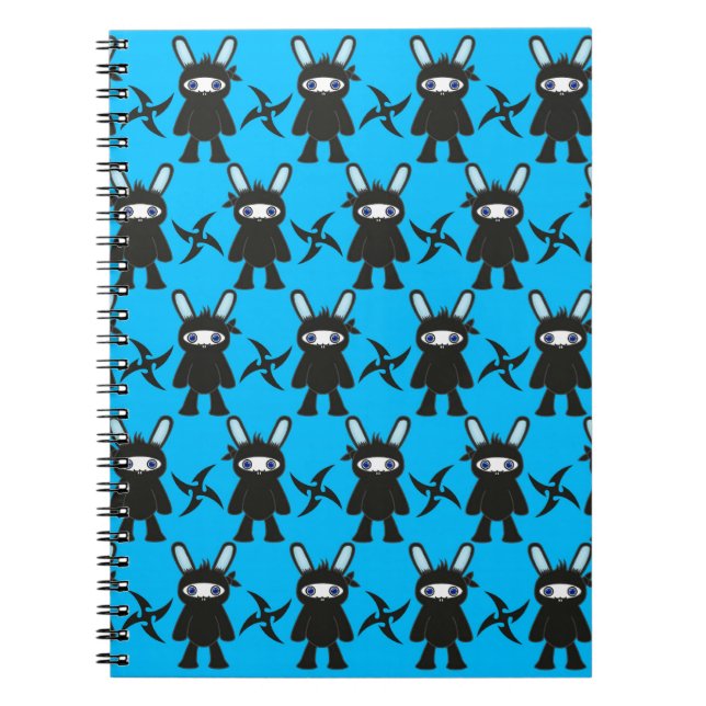 Carnet Turquoise et motif noir de lapin de Ninja (Devant)