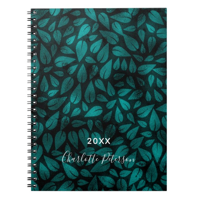 Carnet Turquoise feuillage vert noir nom feuille (Devant)