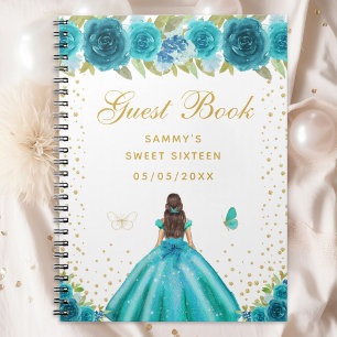 Carnet Turquoise Floral Brunette Hair Princesse Sweet six