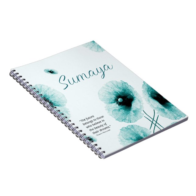 Carnet Turquoise Floral Élégant Personnalisable (Côté Droit)