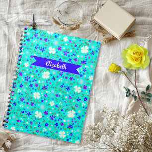 Carnet Turquoise Floral Illustré Personnalisé Ditsy