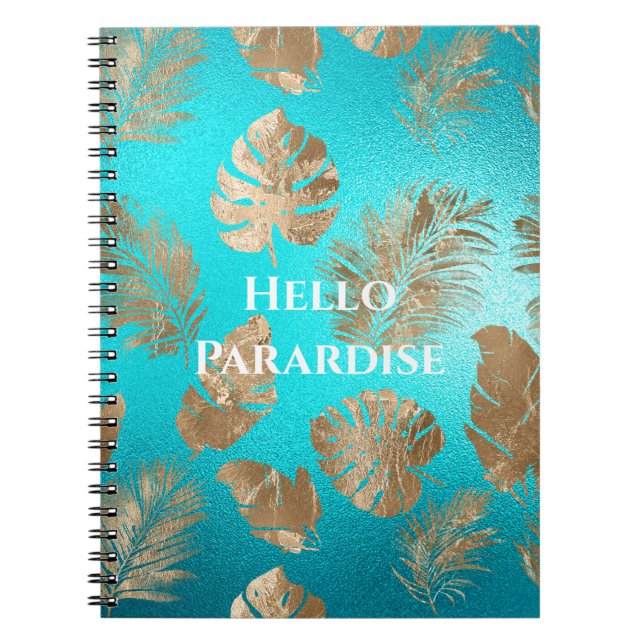 Carnet Turquoise Gold Tropical Feuille (Devant)