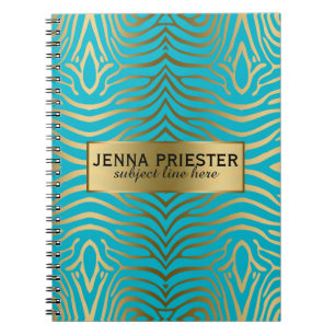 Carnet Turquoise moderne & Gold Zebra Stripes Motif