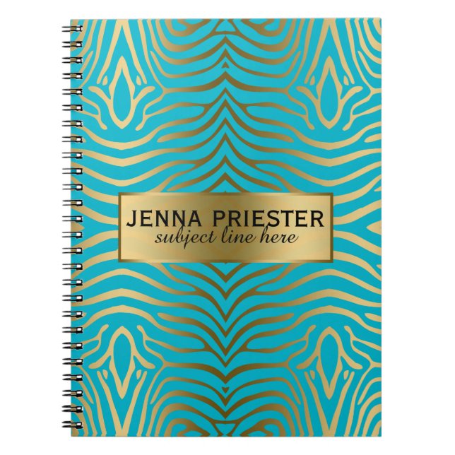 Carnet Turquoise moderne & Gold Zebra Stripes Motif (Devant)