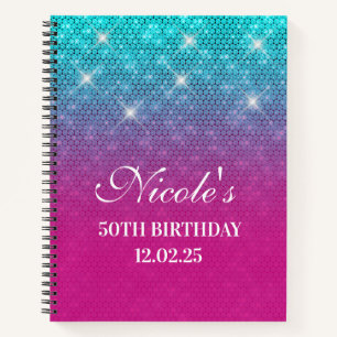 Carnet Turquoise Pailleté Rose Chaud Ombre 50e Anniversai