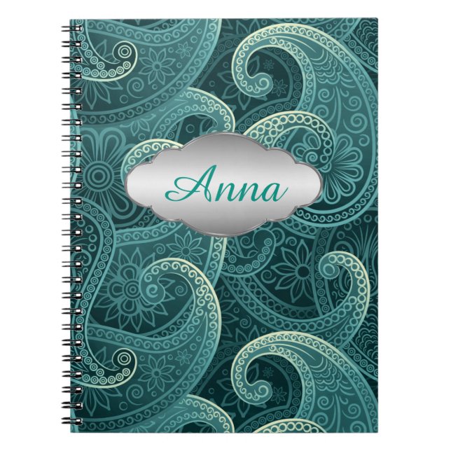 Carnet Turquoise Paisley Motif intemporel Personnalisé (Devant)