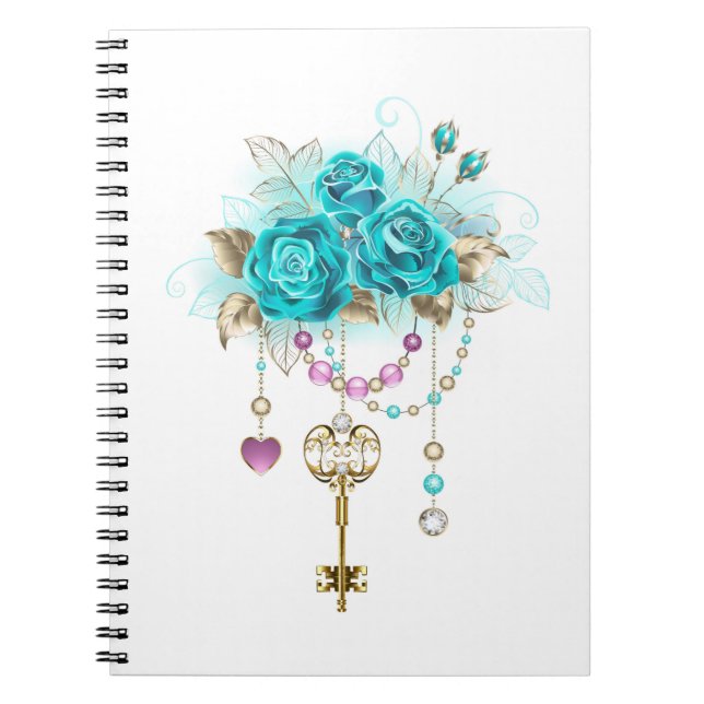 Carnet Turquoise Roses with Keys (Devant)