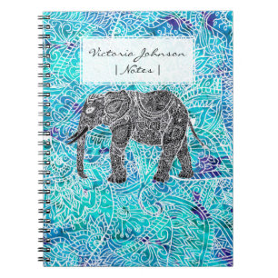 Carnet Turquoise tirée par la main de bleu d'éléphant de