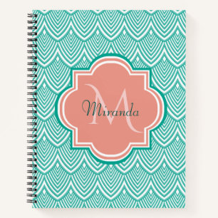 Carnet Turquoise Vert Art Déco Poissons Écailles Rose M