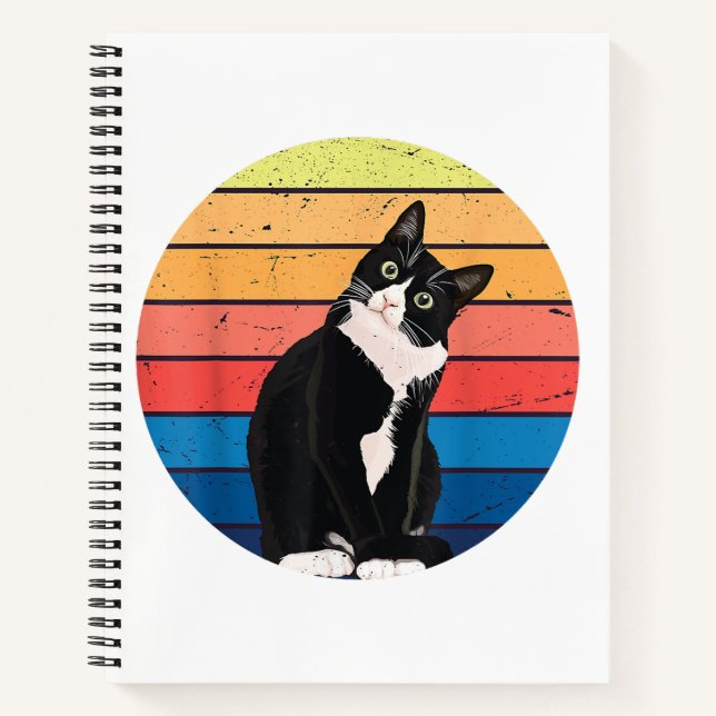 Carnet Tuxedo Chat Cadeau Couleurs rétro pour Amoureux de (Devant)