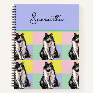 Carnet Tuxedo Chat Cute Chats Noir Blanc Pastel Arc-en-ci