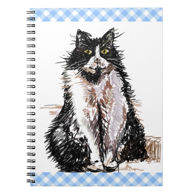 Carnet Tuxedo Chat Cute Dessin Noir et Blanc Chats Magne (Devant)